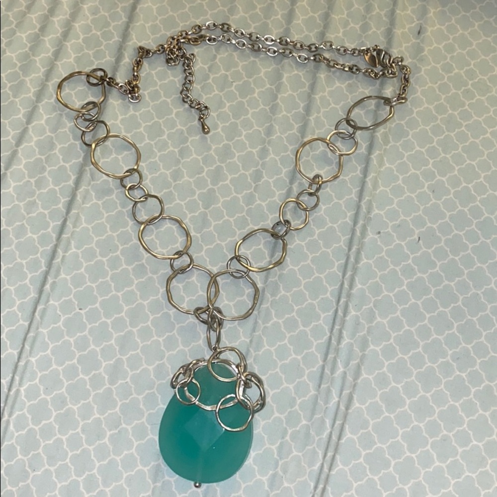 Silver & Aqua Stone Costume Jewelry Necklace